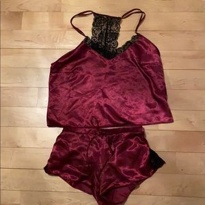 Plum silk and lace pyjama set **worn once**